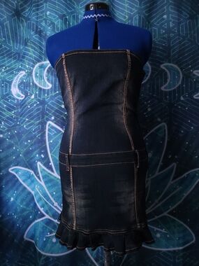 I.AM.GIA Elliot Mini Dress Strapless Denim with Ruffle Hem Size XL